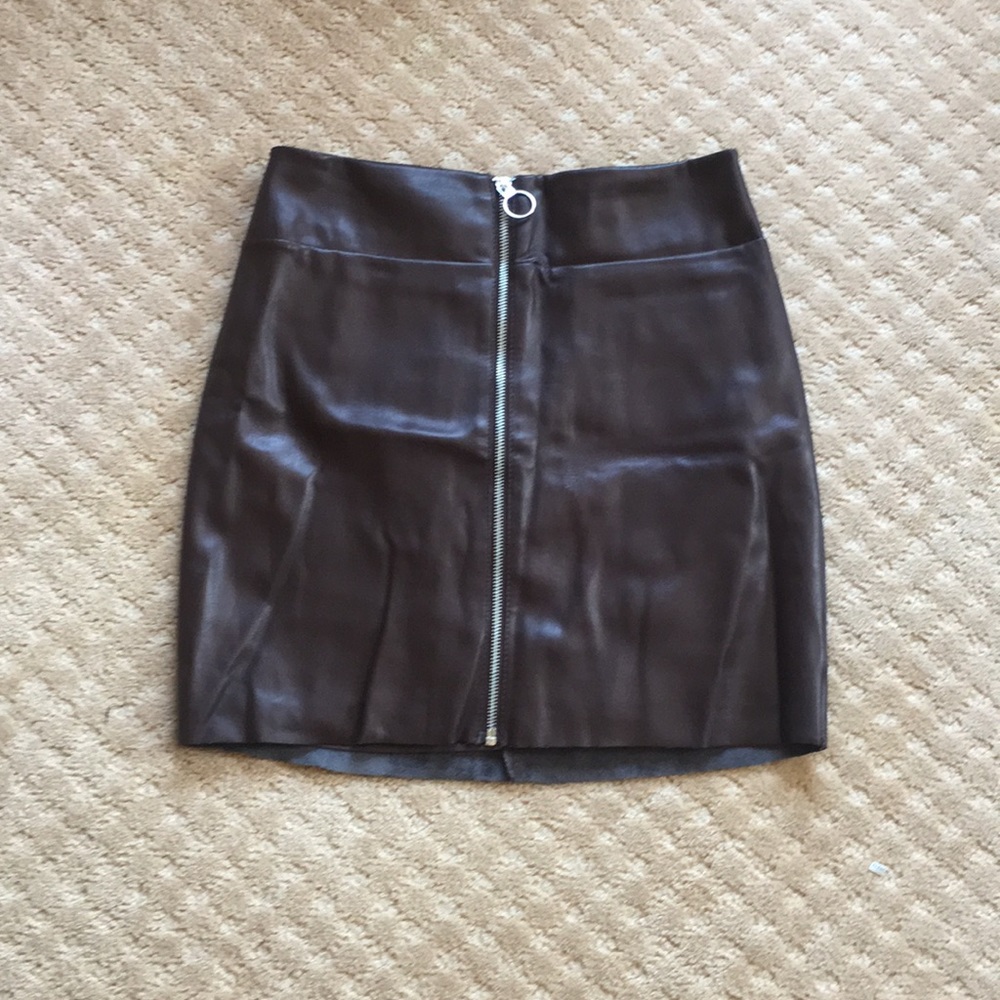 Express brown Faux Leather Zip Up Skirt